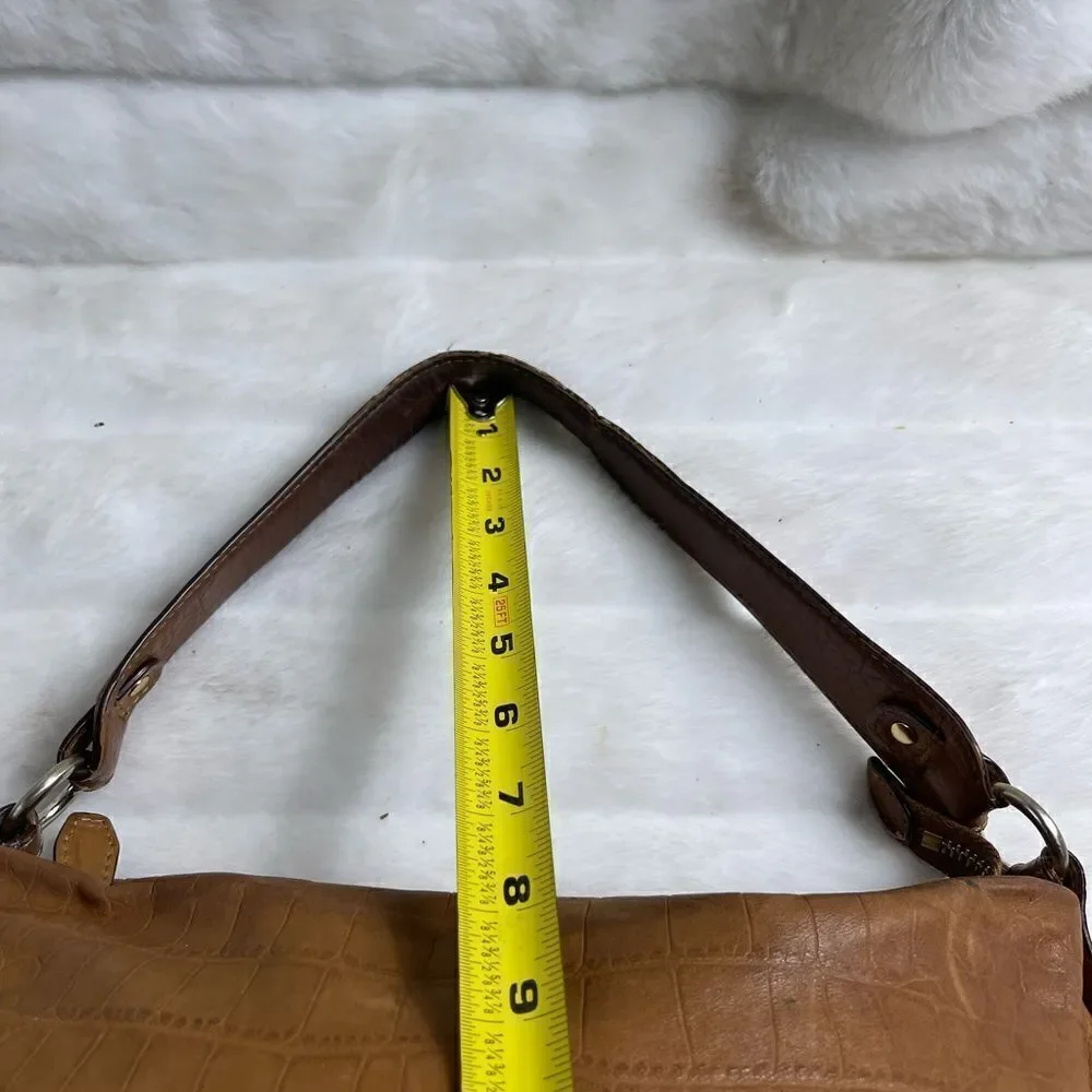 Michael Kors Tan leather crocs embossed shoulder bag with gold tone hard…